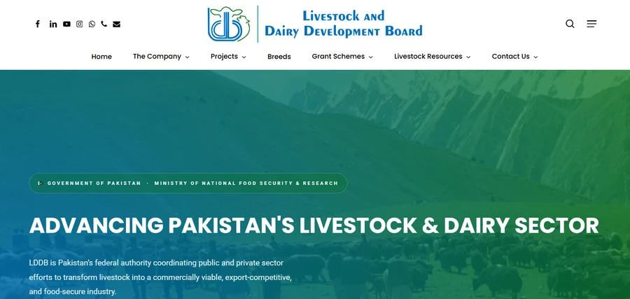 Screenshot of the Livestock & Dairy Development Board (LDDB) website, built by AiZone